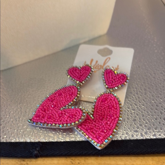 Hot Pink Heart Shaped Statement Earrings - Picture 3 of 3